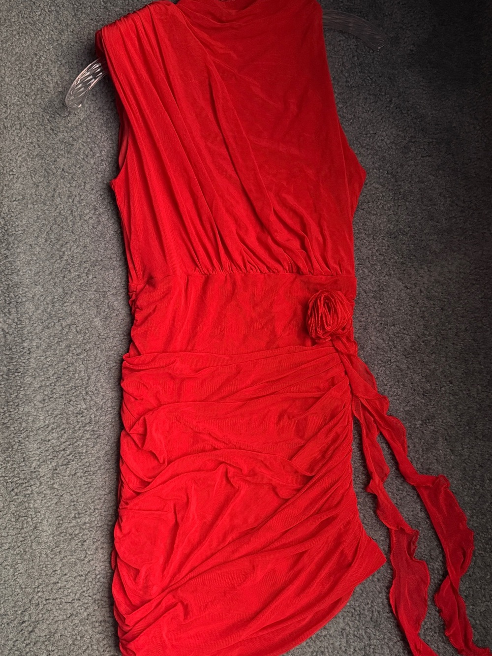 Red One-Shoulder Ruched Mini Dress - Picture 5 of 8